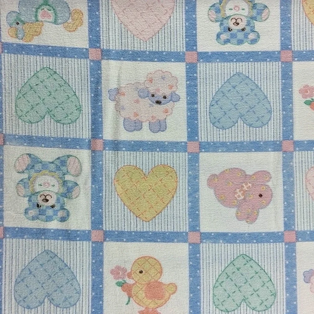 Beacon Baby Receiving Blanket Blue Patchwork Unisex Soft Cotton WPL 1675 Vtg